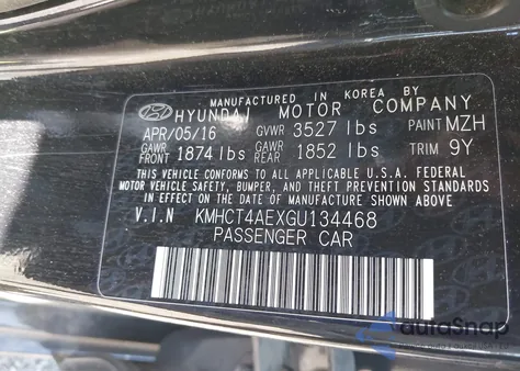 2016 Hyundai Accent Se from USA, damaged, VIN KMHCT4AEXGU134468